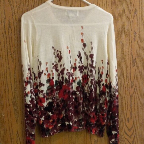 Cathy daniels Womans Button Front Sweater size large roses button front white - Picture 5 of 5